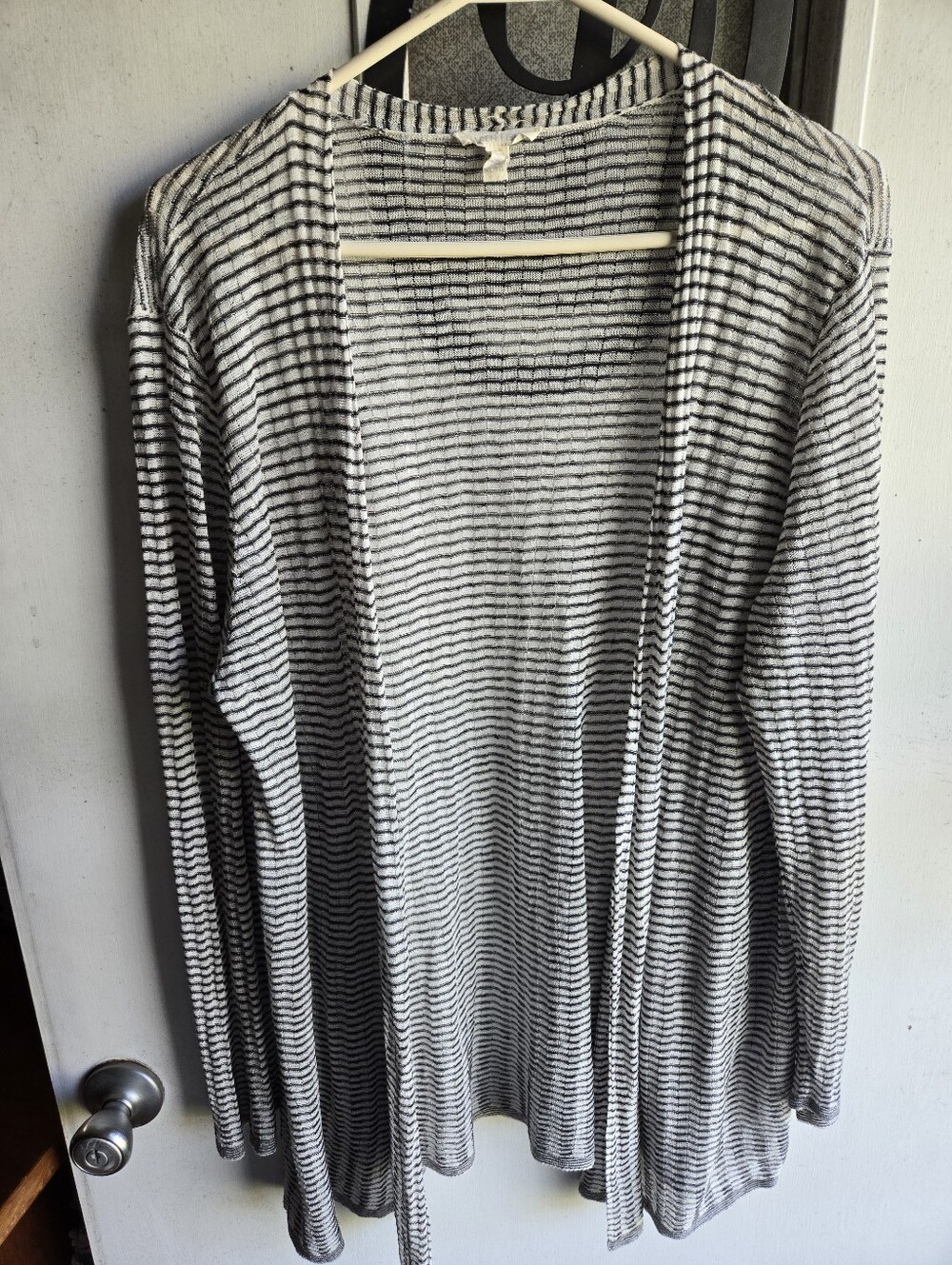 Eileen Fisher Lightweight Dark & Light Gray Striped Open-Front Women's Cardigan
